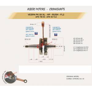 ALBERO MOTORE PIAGGIO 50 VESPA CONO 20mm. - MAZZUCCHELLI