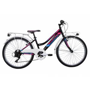 CICLO 24 MTB FEMMINA TELAIO 34 ACCIAIO 6 VELOCITA' EQUIPAGGIATA *NERA* -  DOUBLEZZ "Violet"