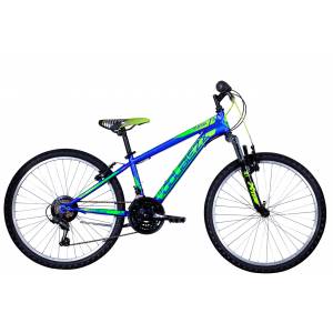 CICLO 24 MTB UOMO TELAIO 34 ACCIAIO 18 VELOCITA' FORCELLA AMMORTIZZATA *BLU GIALLO VERDE* - DOUBLEZZ "Maniac"