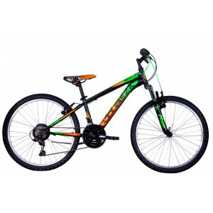 CICLO 24 MTB UOMO TELAIO 34 ACCIAIO 18 VELOCITA' FORCELLA AMMORTIZZATA *NERO VERDE ARANCIO* - DOUBLEZZ "Maniac"