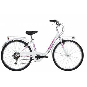 CICLO 26 CITY DONNA TELAIO 38 ACCIAIO MONOTUBO 6 VELOCITA' *BIANCO FUXIA* - DOUBLEZZ "Easy"