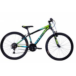 CICLO 26 MTB UOMO TELAIO 45 ACCIAIO 18 VELOCITA' FORCELLA AMMORTIZZATA *NERO GIALLO AZZURRO* - DOUBLEZZ Maniac