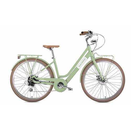 CICLO ELETTRICO DONNA 28 TELAIO 45 ALLUMINIO FRENI A DISCO CON BATTERIA INTEGRATA 7 VELOCITA' *VERDE ACQUAMARINA* - WORLD DIMEN