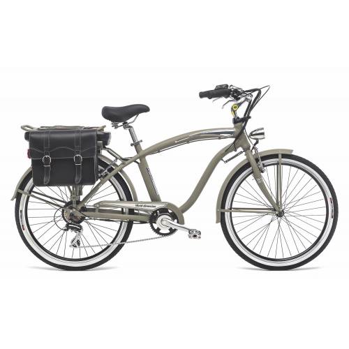 CICLO ELETTRICO UOMO 26 TELAIO 46 ALLUMINIO 7 VELOCITA' CON BORSE LATERALI *VERDE MILTARE OPACO* - WORLD DIMENSION Cruiser Retr